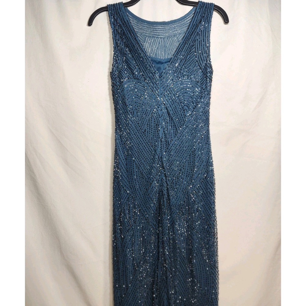 Aidan Mattox 'Riviera' Beaded Illusion-Top Gown Dress Blue Green Size 4